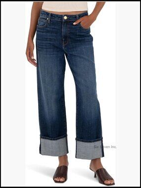 High-Rise Straight Leg Roll Up 5" Jeans